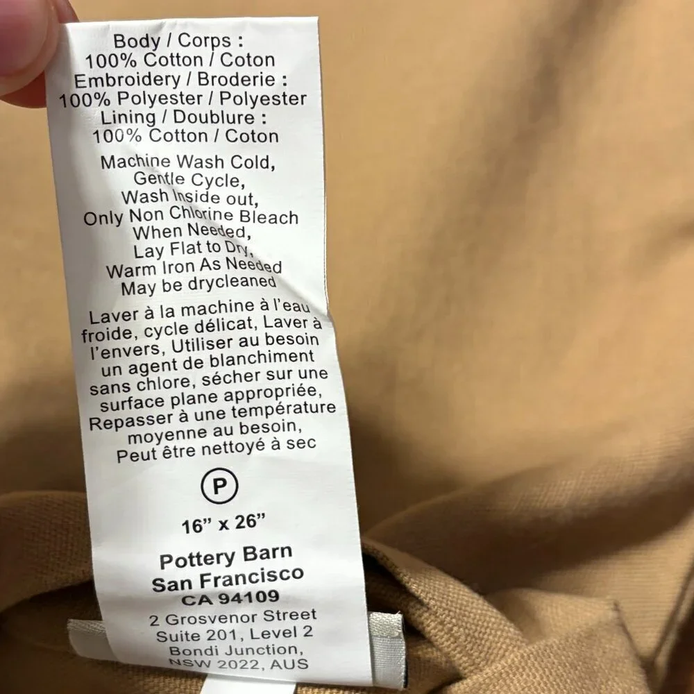 Pottery Barn accent pillowcase fall autumn pumpkin tan cotton 16x26